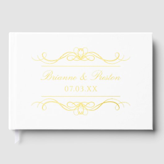 Name & Date Modern Elegant Gold Swirl Wedding Gastenboek (Voorkant)