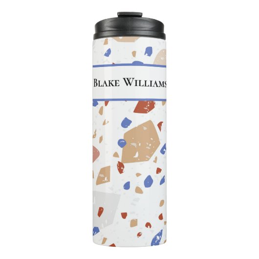 Name, Earth Tones Mosaic Terrazzo Pattern 12oz Thermosbeker (Voorkant)