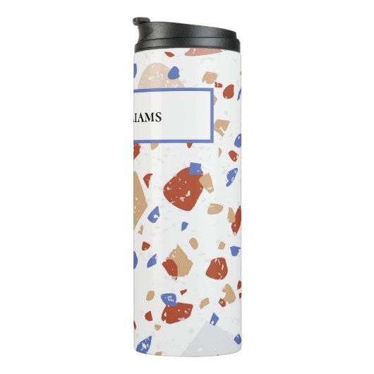 Name, Earth Tones Mosaic Terrazzo Pattern 12oz Thermosbeker (Geroteerd rechts)
