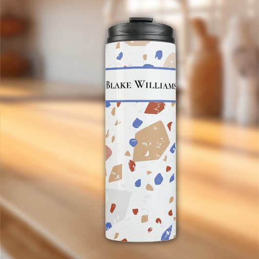 Name, Earth Tones Mosaic Terrazzo Pattern 16oz Thermosbeker