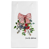 Name || Evergreen Berries and Red White Stripe Bow Klein Cadeauzakje (Voorkant)