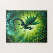 Name, Fantasy Dragon Flying in Green Light Rays Legpuzzel (Horizontaal)