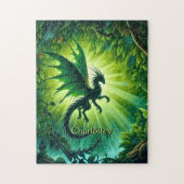 Name, Fantasy Dragon Flying in Green Light Rays Legpuzzel (Verticaal)