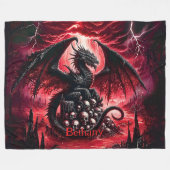 Name, Fantasy Fire Dragon with Skulls Fleece Deken (Voorkant (Horizontaal))