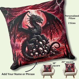 Name, Fantasy Fire Dragon with Skulls  Kussen