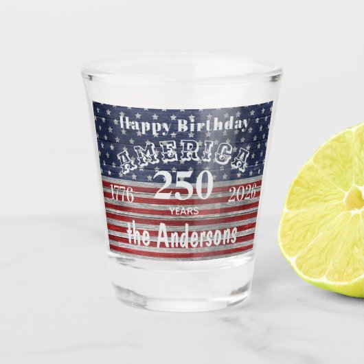 Name || Happy Birthday America 250 Years Flag Shot Glas (Voorkant)