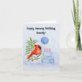 Name Happy January Birthday Cardinal with Cake Kaart (Voorkant)