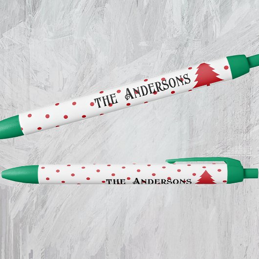 Name || Holiday Green Trim, Red Polka Dots & Tree Zwarte Inkt Pen