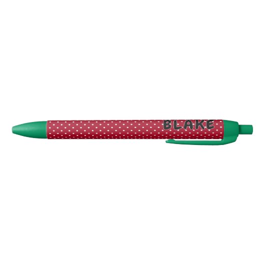 Name || Holiday Red and White Polka Dots Pattern Zwarte Inkt Pen (Bodem)