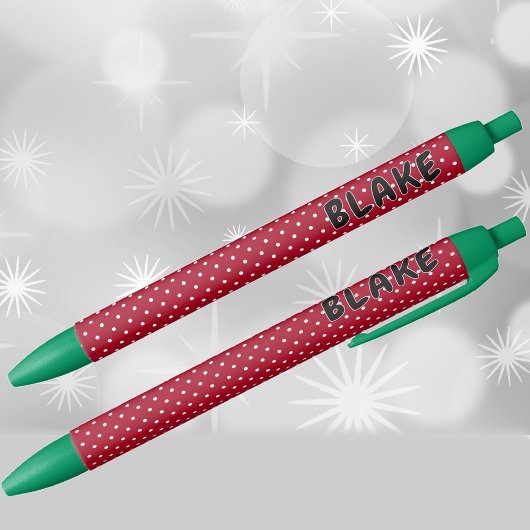 Name || Holiday Red and White Polka Dots Pattern Zwarte Inkt Pen