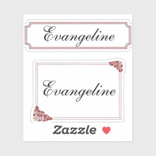 Name in Cursive Script with Burgundy Borders Sticker (Vel)