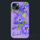 Name & Initial hibiscus blue purple ipad case<br><div class="desc">Beautiful fine art hibiscus floral case for your ipad. Personaliseer met de oorspronkelijke naam and. This example reads: Rachel W. Original design and watercolor painting by Sarah Trett.</div>