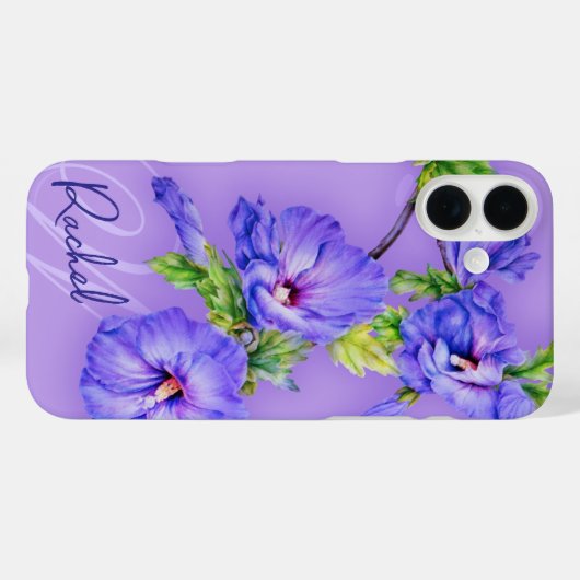 Name & Initial hibiscus blue purple ipad case (Achterkant (horizontaal))