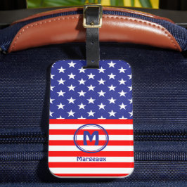 Name-Initial, Stars & Stripes Flag Motif Bagagelabel