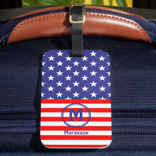 Name-Initial, Stars & Stripes Flag Motif Bagagelabel (Voorkant Insitu 2)