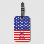 Name-Initial, Stars & Stripes Flag Motif Bagagelabel (Voorkant (verticaal))
