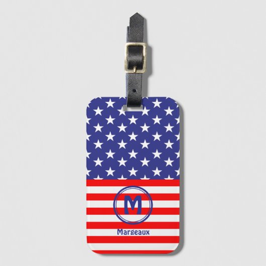 Name-Initial, Stars & Stripes Flag Motif Bagagelabel (Voorkant (verticaal))