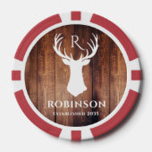 Name Initials Monogram Rustic Deer Antler Simple Poker Chips (Voorkant)
