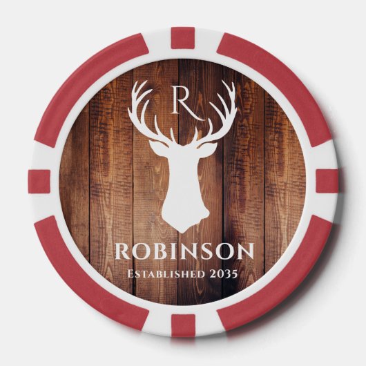 Name Initials Monogram Rustic Deer Antler Simple Poker Chips (Voorkant)