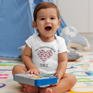 Name, July 4th Red Trucks Heart Newborn - 24mos Romper