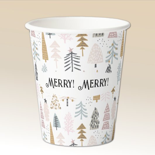 Name, Merry Merry Cute Illustrated Winter Trees Papieren Bekers