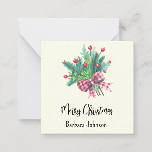 Name, Mini 2.5-in Ivory Merry Christmas Flat Notitiekaartje (Voorkant)