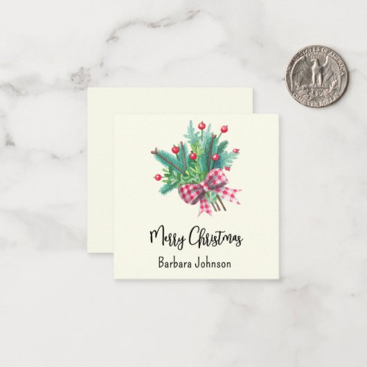 Name, Mini 2.5-in Ivory Merry Christmas Flat Notitiekaartje (Voorkant / Achterkant in situ)