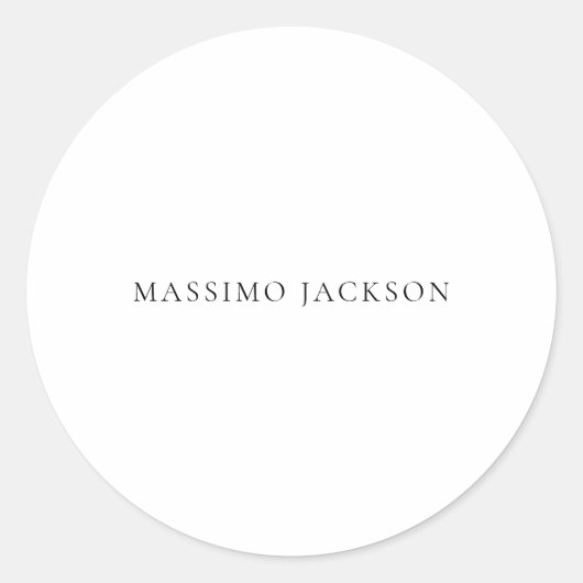 Name Minimalist Modern Plain Simple Black White Ronde Sticker (Voorkant)