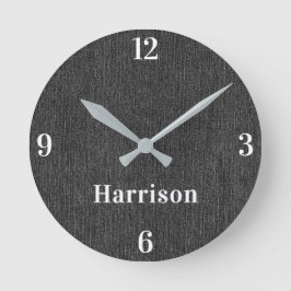 Name || Modern Home Office Black Denim Print 8-in Ronde Klok