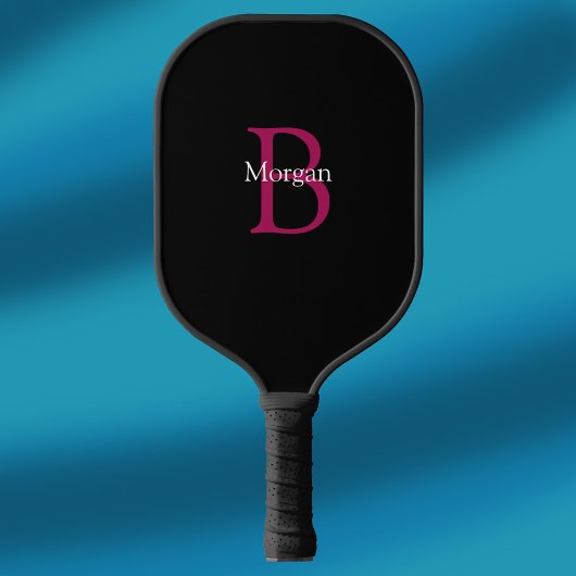 Name & Monogram on Black Pickleball Paddle