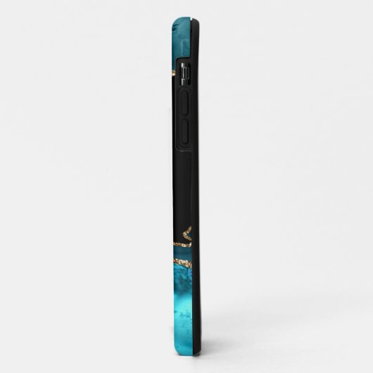 Name & Monogram, Teal Black Agate, Gold Grey Text Case-Mate iPhone Case (Achterkant/links)