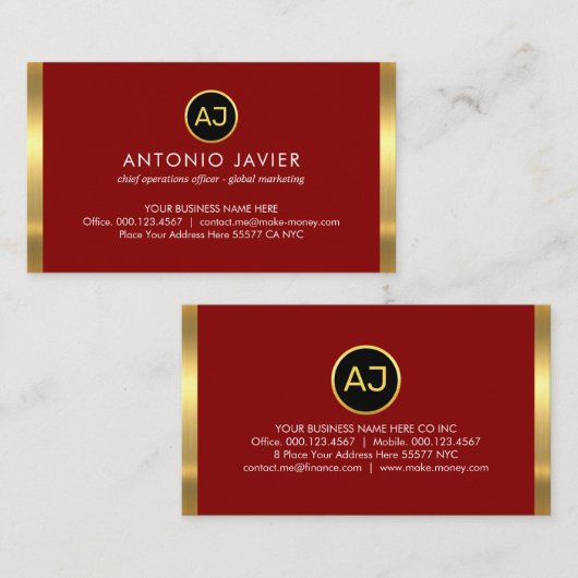 Name Monogram With Gold Frame Visitekaartje (Voorkant / Achterkant)