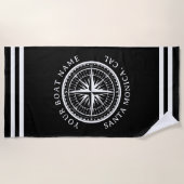 Name of your boat Nautical Compass Navy blue Strandlaken (Voorkant)