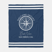 Name of your Boat Nautical Navy blue Fleece Deken (Voorkant)