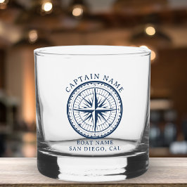 Name of your boat Nautical Vintage Compass Whisky Glas