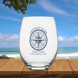 Name of your boat Nautical Vintage Compass Wijnglas Zonder Voet