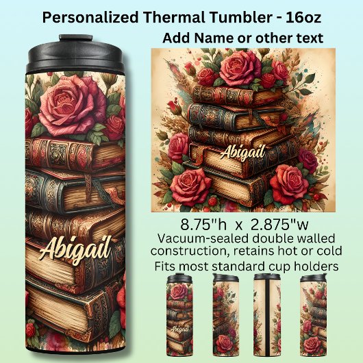Name, Old Books & Roses Floral Thermosbeker