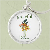 Name on Quilled Flowers, Small Round Silver Sleutelhanger