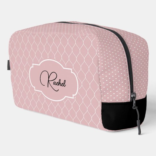 Name || Pale Blush Pink Stylish Trellis Pattern Toilettasje (Rechterhoek)