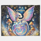 Name, Pastel Baby Dragon Pink Blue on Dark Fleece Deken (Voorkant (Horizontaal))