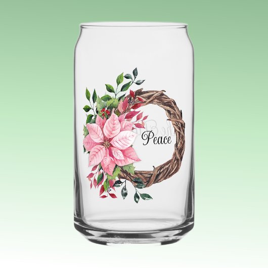 Name, Peace Pink Poinsettia Wreath 16oz Blikvorm Glas