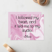 Name, Pink and White Marbled Ink All-Occasion Flat Notitiekaartje (Voorkant / Achterkant in situ)