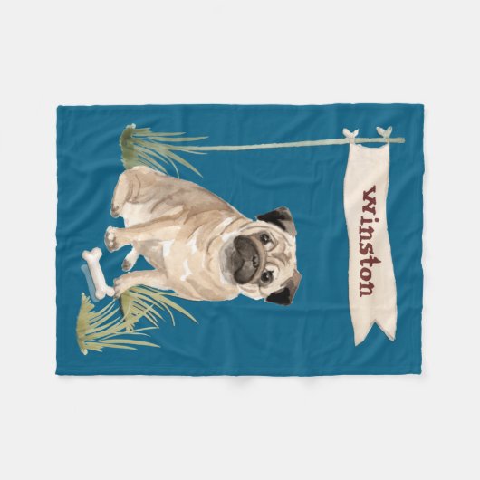 Name Pug Pet Dog  Fleece Deken (Voorkant (Horizontaal))