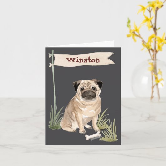 Name Pug Pet Dog Kaart (Gele Bloem)