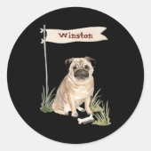 Name Pug Pet Dog  Ronde Sticker (Voorkant)