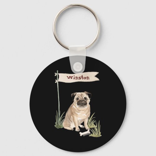 Name Pug Pet Dog  Sleutelhanger (Voorkant)