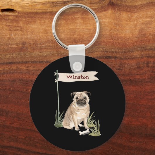 Name Pug Pet Dog  Sleutelhanger (Voorkant)