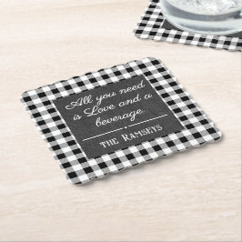 Name Quote. Black & White Check, Black Denim Print Kartonnen Onderzetters