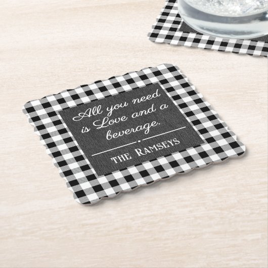 Name Quote. Black & White Check, Black Denim Print Kartonnen Onderzetters (Gebogen)