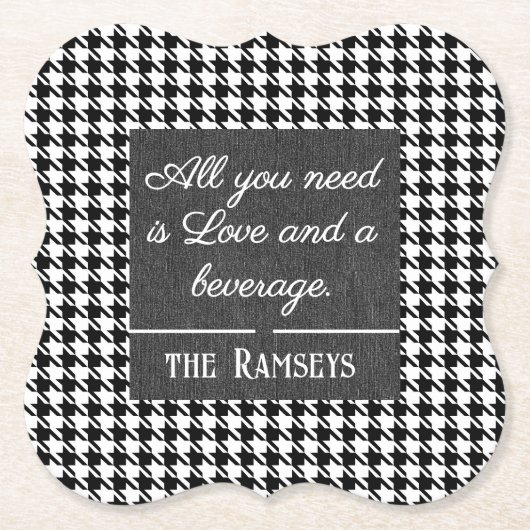 Name Quote. Black & White Houndstooth Bracket Kartonnen Onderzetters (Voorkant)